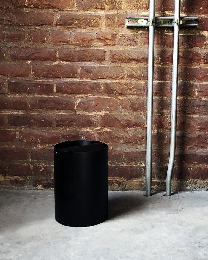 Black Ash Paper Waste Basket with Lid - Small