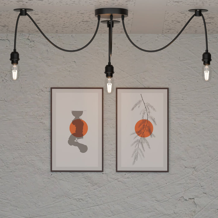 Black Pendant Light Spider with Rubber Cable Metal Lamp Holder~1122