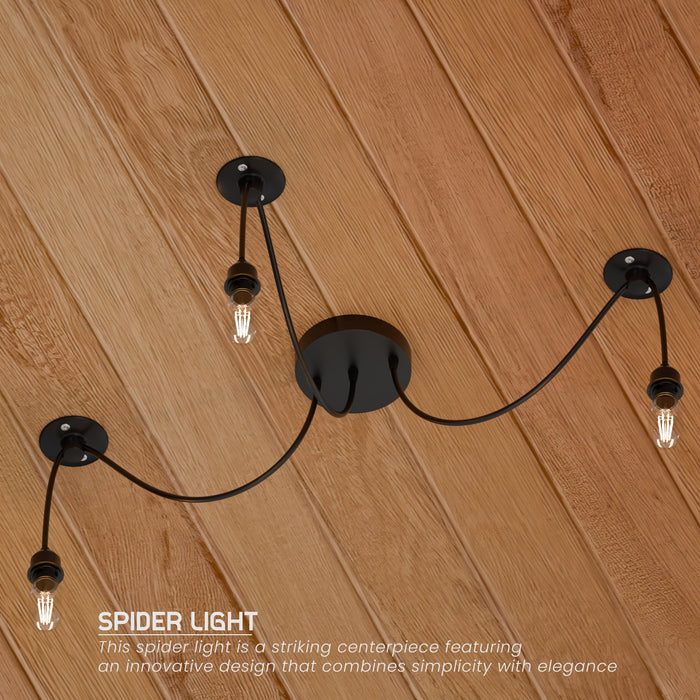 Black Pendant Light Spider with Rubber Cable Metal Lamp Holder~1122
