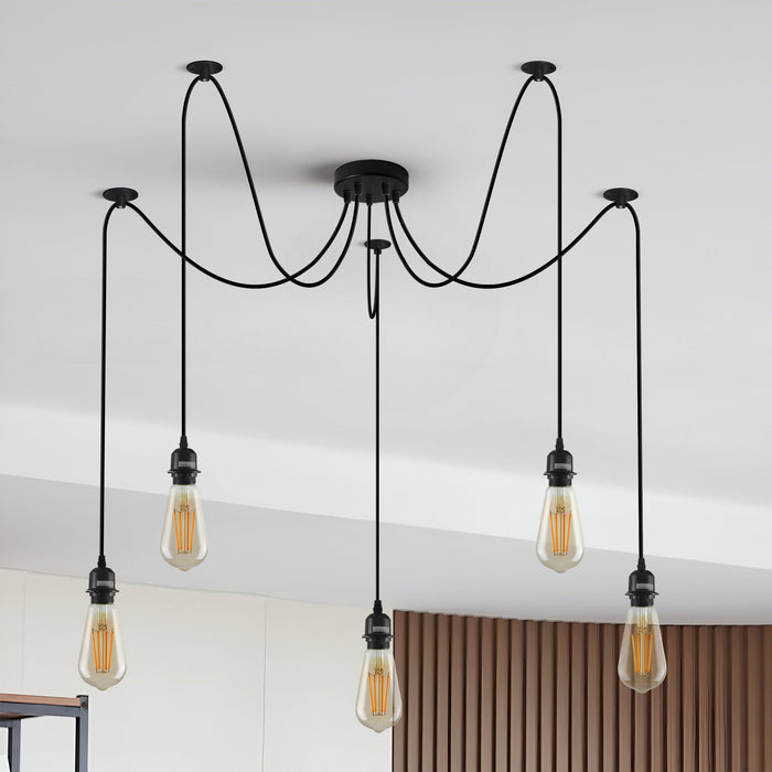 Black Pendant Light Spider with Rubber Cable Metal Lamp Holder~1122