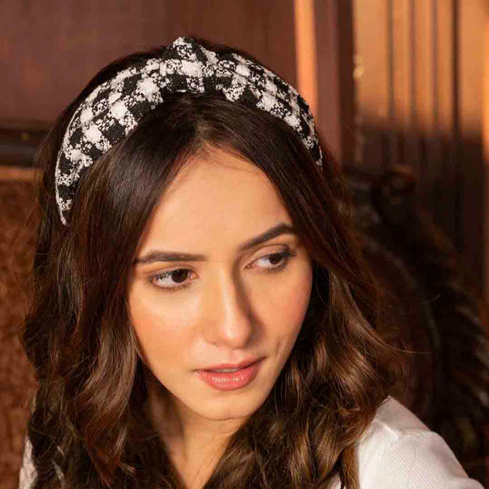 Black & White Tweed Knotted Hair Band