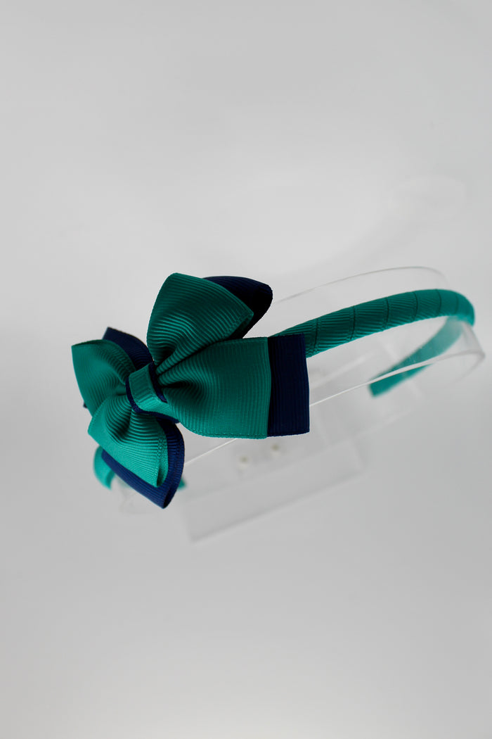 Bow School Hairband - Jade Green and Navy