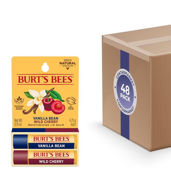 Burt’s Bees Lip Balm Vanilla / Wild Cherry 0.15 oz - 2 Ct - 48 Pack