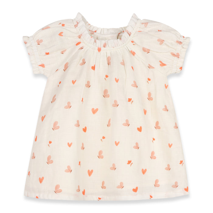 Butterfly Love Puff Sleeve Baby Dress + Bloomer Set (Organic Muslin)