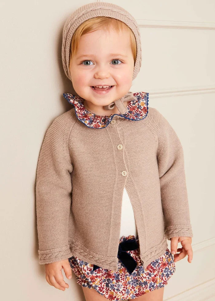 Cable Detail Cardigan in Beige (6mths-3yrs) KNITWEAR from Pepa London