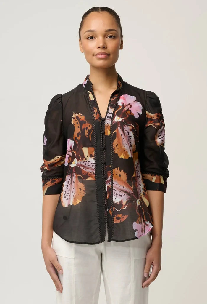 CALANTHACOTTON SILK SLEEVE SHIRT in Sunset Orchid from Oncewas