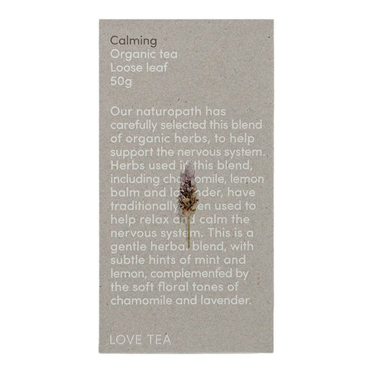 50g box Love Tea Calming Loose Leaf Tea, herbal blend to help support the nervous system.