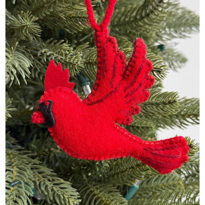 Cardinal Embroidered Wool Christmas Ornament