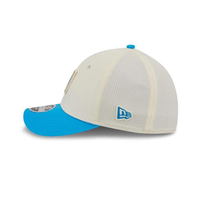 Pictured is this NFL Training 2026 Carolina Panthers 39THIRTY M-Crown Stretch Fit cap in white. 5