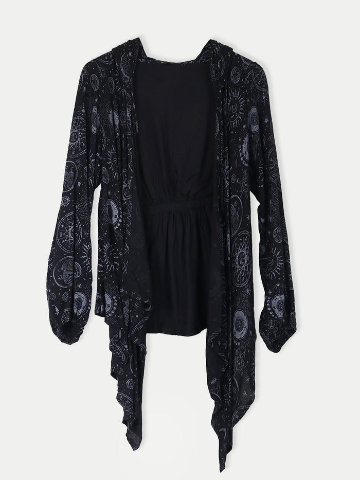 Celestial Hooded Cardigan | Black-Image 1