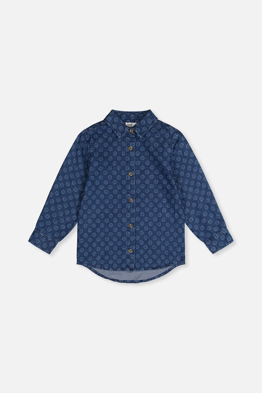 Chambray Shirt Blue Smiley Print-0