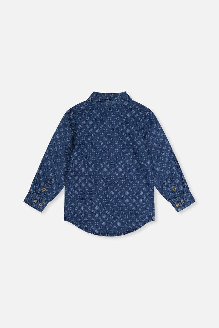 Chambray Shirt Blue Smiley Print-4