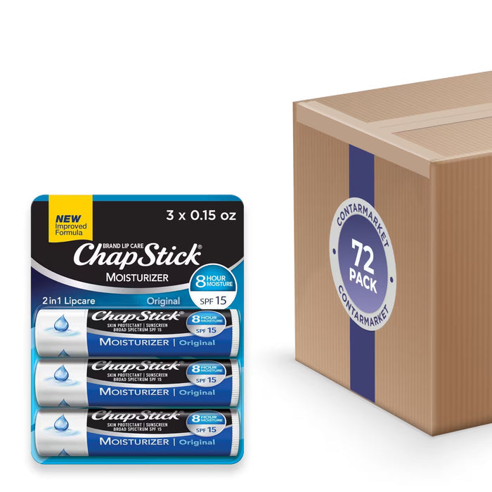 ChapStick Moisturizer Original Lip Balm SPF 15 0.15 oz - 3 Ct - 72 Pack