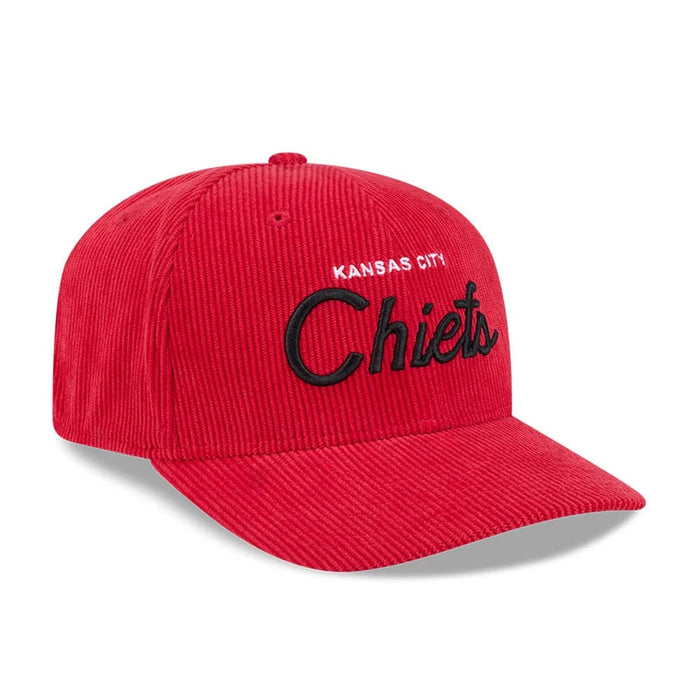 Pictured is this NFL Cord Script Kansas City Chiefs 9SEVENTY Stretch Snap cap in red. 4