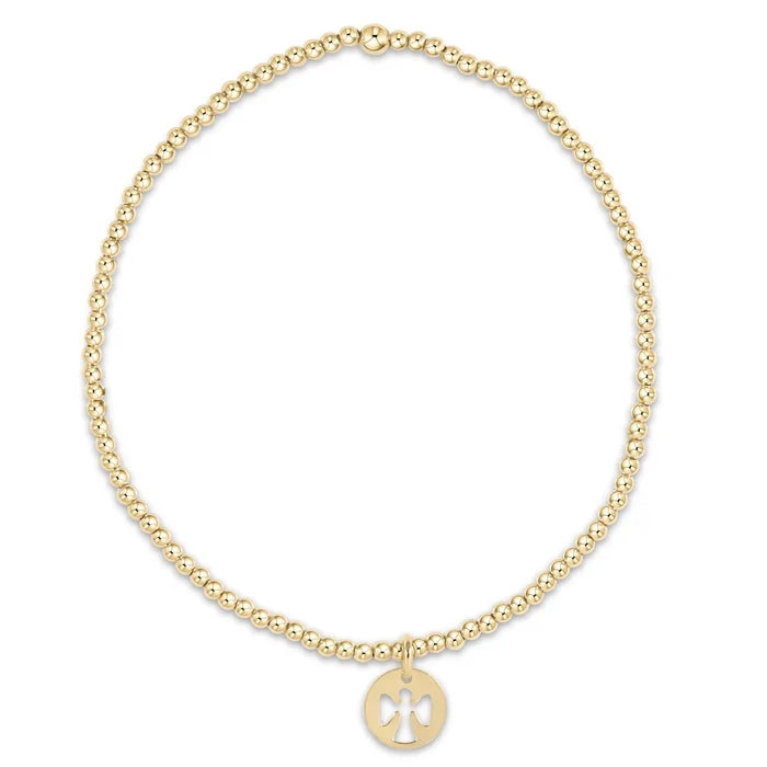classic gold 2mm bead bracelet - guardian angel small gold disc