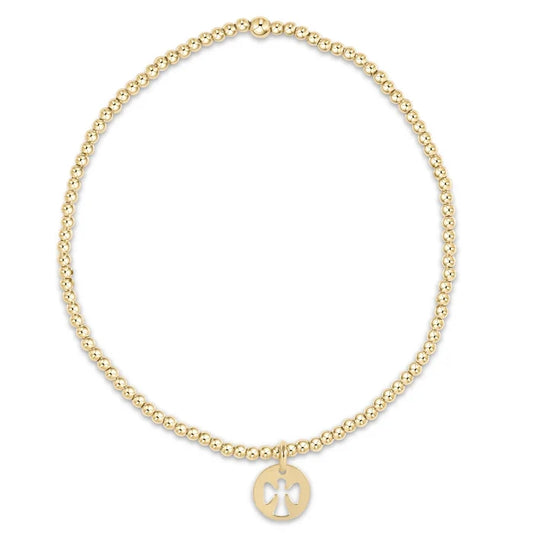 classic gold 2mm bead bracelet - guardian angel small gold disc