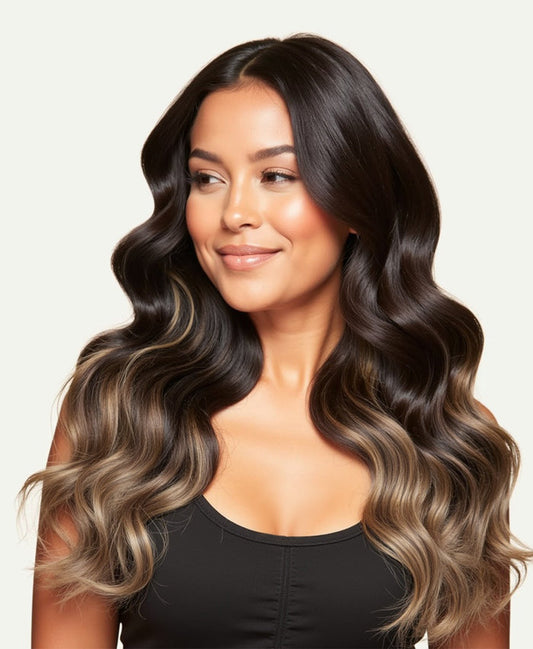 clip-in volumizer ash brown balayage.