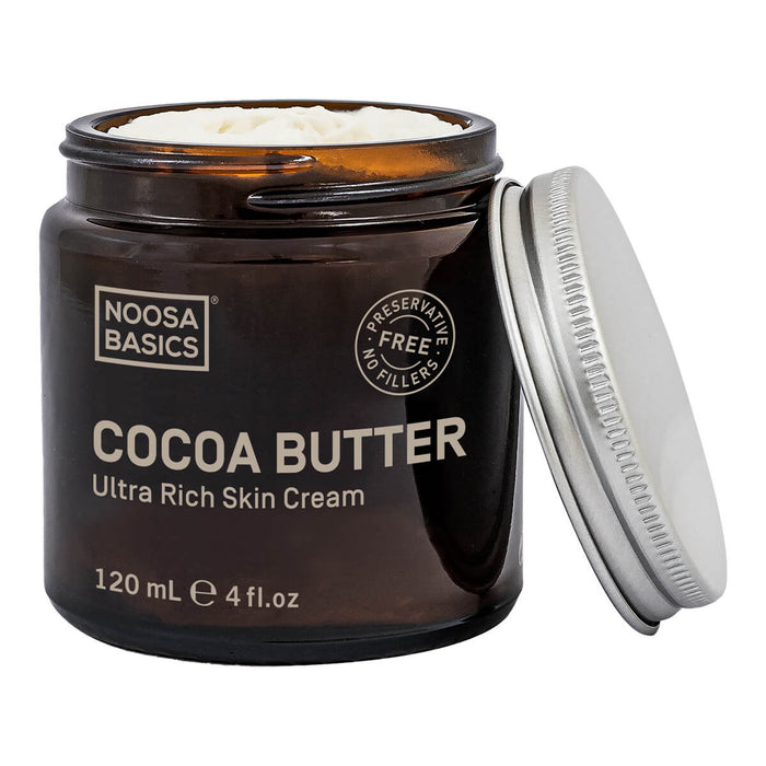 120ml jar Noosa Basics Cocoa Butter - Ultra Rich Skin Cream, deeply hydrates the skin with camelia and hemp oil.