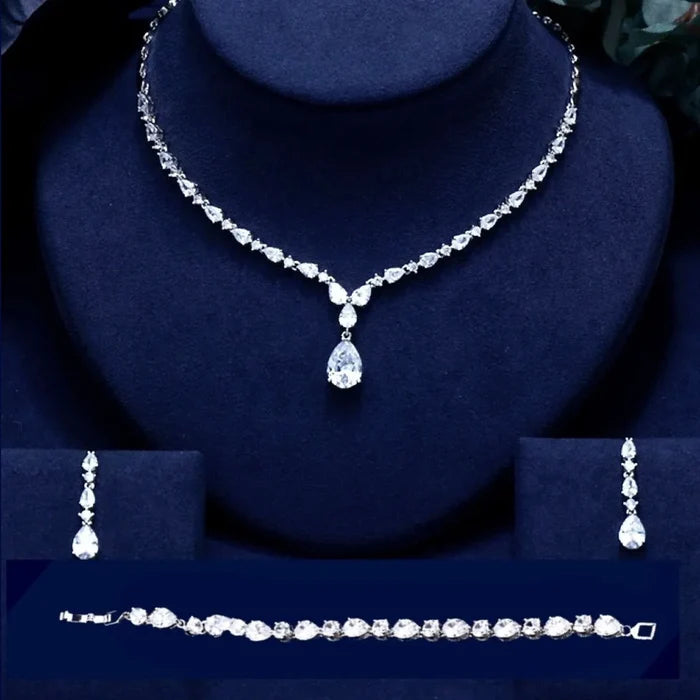 Wedding Jewelry - 3-Piece Cubic Zirconia Bridal Jewelry Set - Available in Silver, Rose Gold and Yellow Gold
