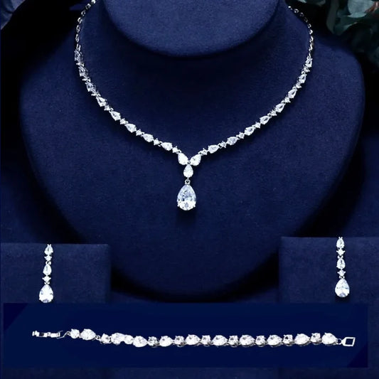 Wedding Jewelry - 3-Piece Cubic Zirconia Bridal Jewelry Set - Available in Silver, Rose Gold and Yellow Gold