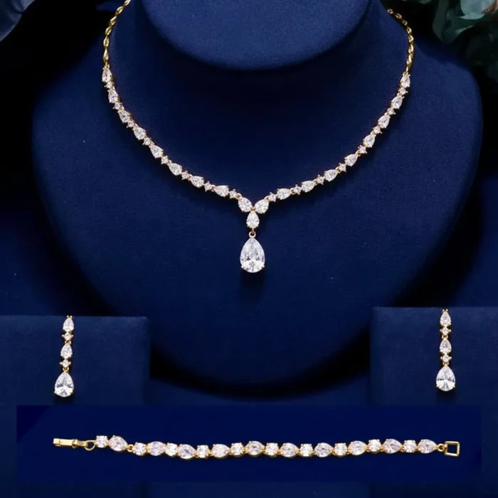 Wedding Jewelry - 3-Piece Cubic Zirconia Bridal Jewelry Set - Available in Silver, Rose Gold and Yellow Gold