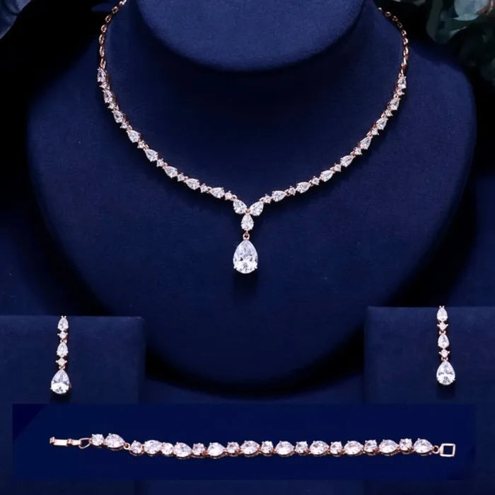 Wedding Jewelry - 3-Piece Cubic Zirconia Bridal Jewelry Set - Available in Silver, Rose Gold and Yellow Gold