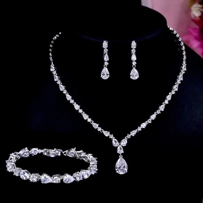 Wedding Jewelry - 3-Piece Cubic Zirconia Bridal Jewelry Set - Available in Silver, Rose Gold and Yellow Gold