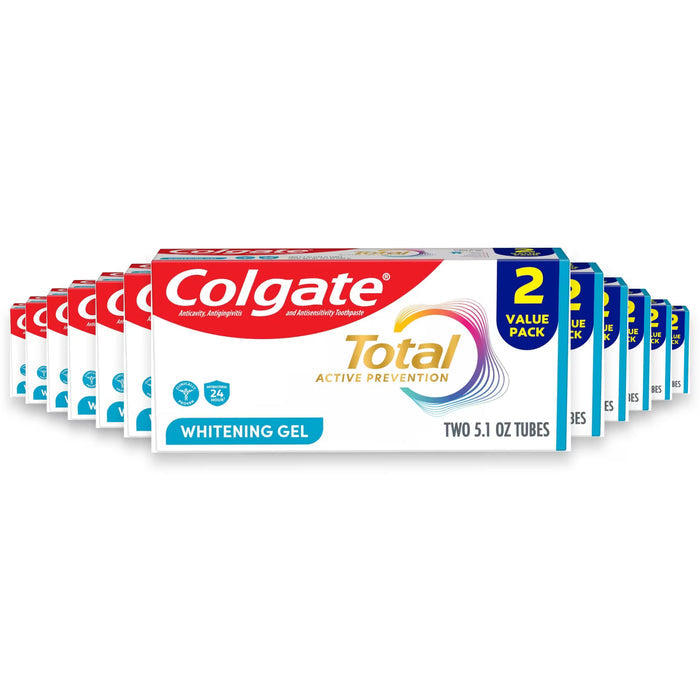 Colgate Total Active Prevention Whitening Gel Mint Fluoride Toothpaste 5.1 oz - Twin Pack- 12 Pack