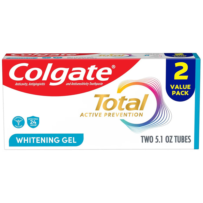 Colgate Total Active Prevention Whitening Gel Mint Fluoride Toothpaste 5.1 oz - Twin Pack- 12 Pack