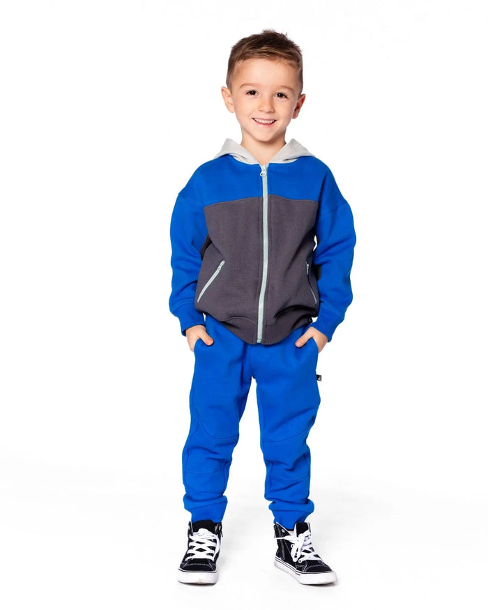 Color Blocked Zip Front Fleece Hoodie Dark Gray | Deux par Deux | Jenni Kidz