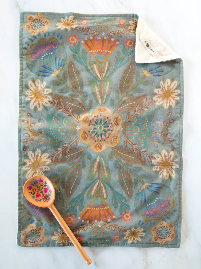 Cotton Dish Towel - Folk Flower-view 1