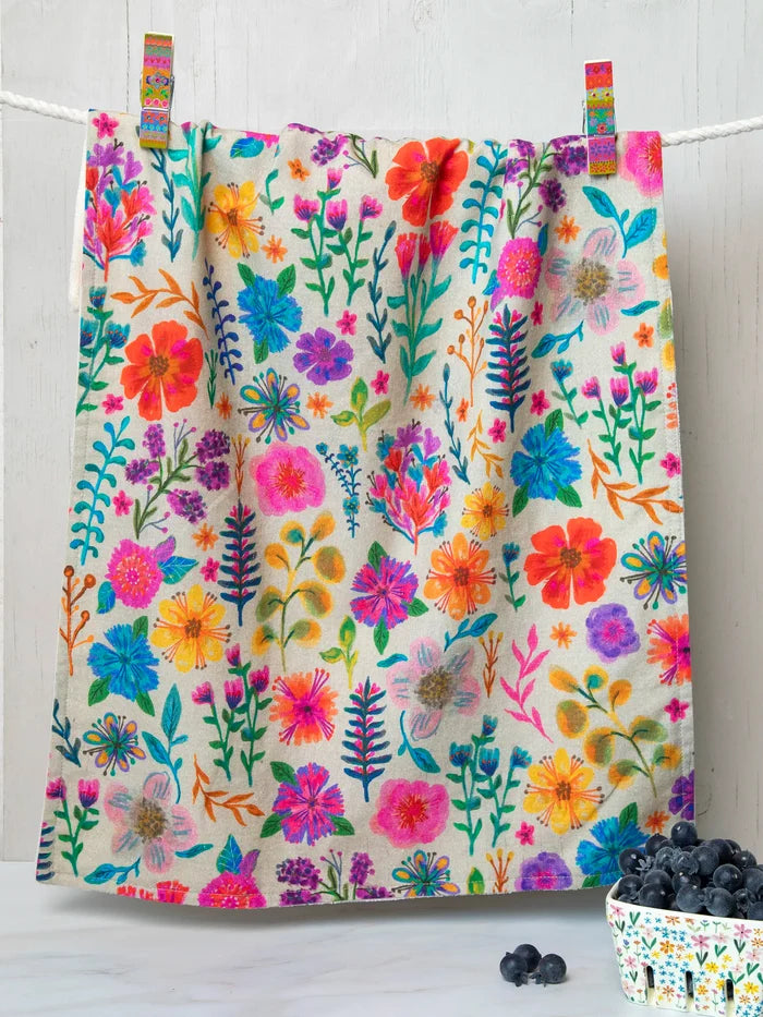 Cotton Dish Towel - Rainbow Garden Cream-view 1