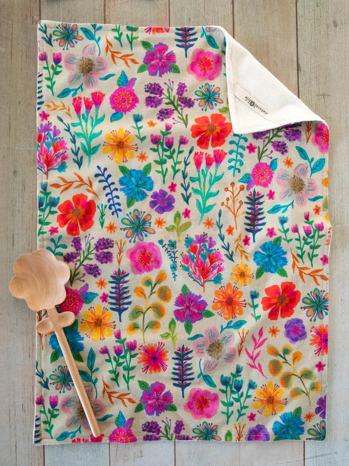 Cotton Dish Towel - Rainbow Garden Cream-view 3