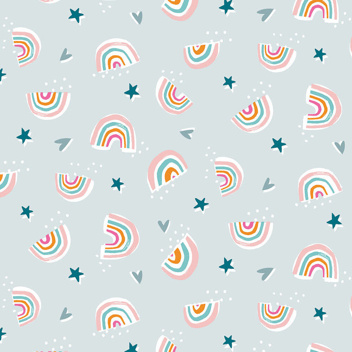 Dashwood Studios Fabrics Rainbow Friends Animals Stars Hearts Rainbows Grey backgroundkids fabric cotton quilting