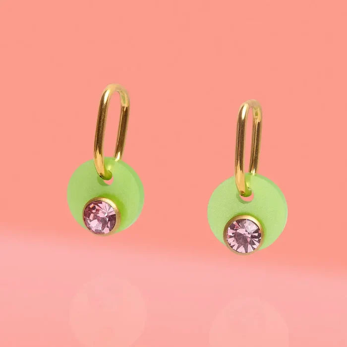 Deco Glam Medallion Oval Hoops- Lime Green