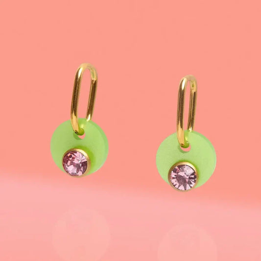 Deco Glam Medallion Oval Hoops- Lime Green