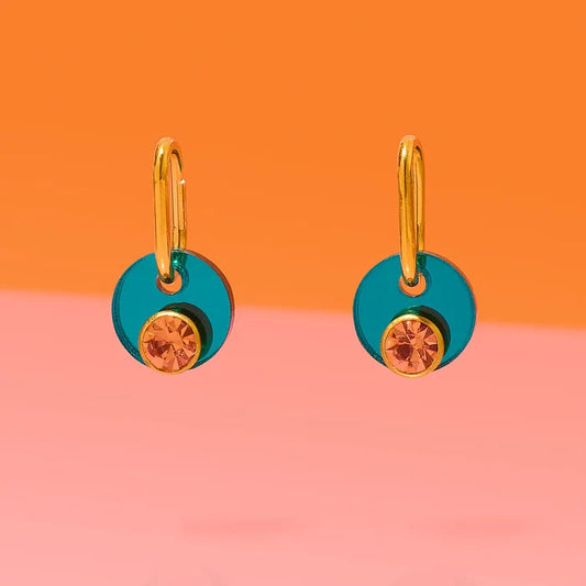 Deco Glam Medallion Oval Hoops- Turquoise