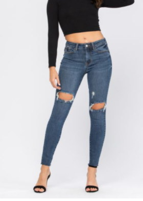 Destroyed Knee High Waist Skinny