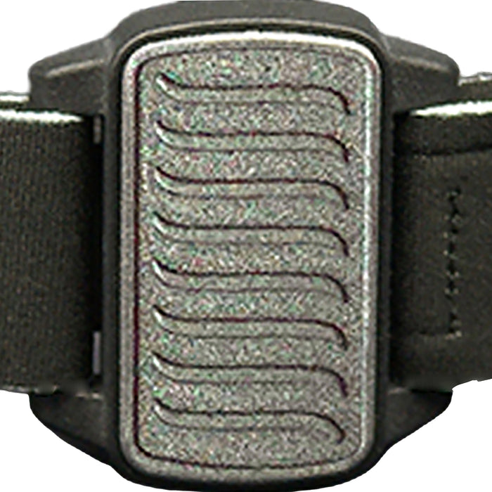 Dexband CGM armband pewter wave cover close-up, compatible with Dexcom G6 and ONE+, showing wave design detail.