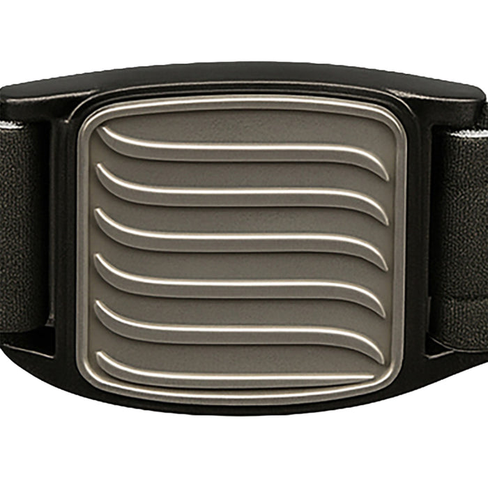 Dexband CGM armband pewter wave cover close-up, compatible with Dexcom G7 and ONE+ sensors, showing wave design detail. LML3958, LML3965, LML3972, LML5037.