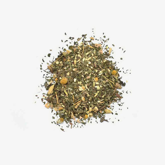 Love Tea Digestive Loose Leaf Tea leaves, herbal blend with fennel, aniseed, and lemon balm.