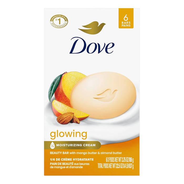 Dove - Beauty Bar Soap Glowing Mango Almond, 3.75 oz - 6 Ct- 12 Pack