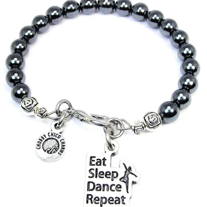Eat Sleep Dance Repeat Hematite Braclet Silver/Grey