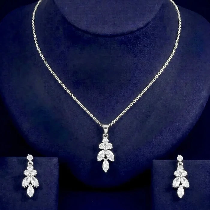 Elegant CZ Bridal Backdrop Necklace and Earrings Set | Silver, Gold & Rose Gold