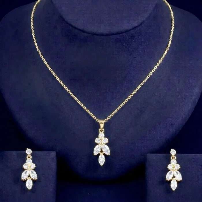 Elegant CZ Bridal Backdrop Necklace and Earrings Set | Silver, Gold & Rose Gold