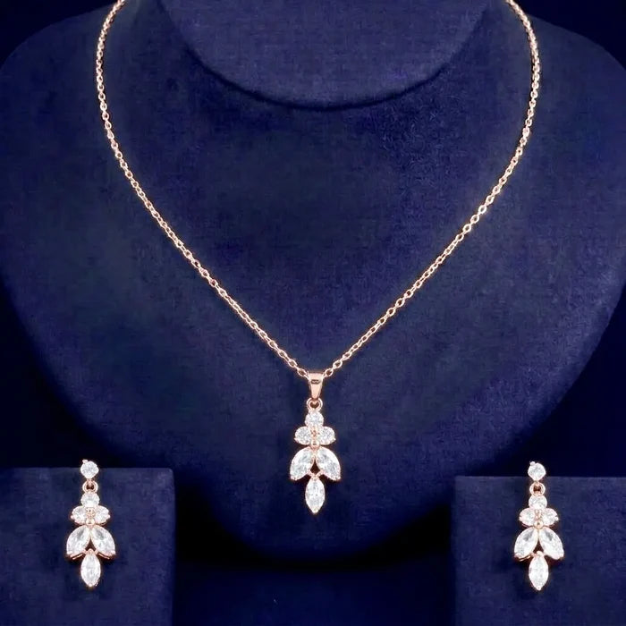 Elegant CZ Bridal Backdrop Necklace and Earrings Set | Silver, Gold & Rose Gold