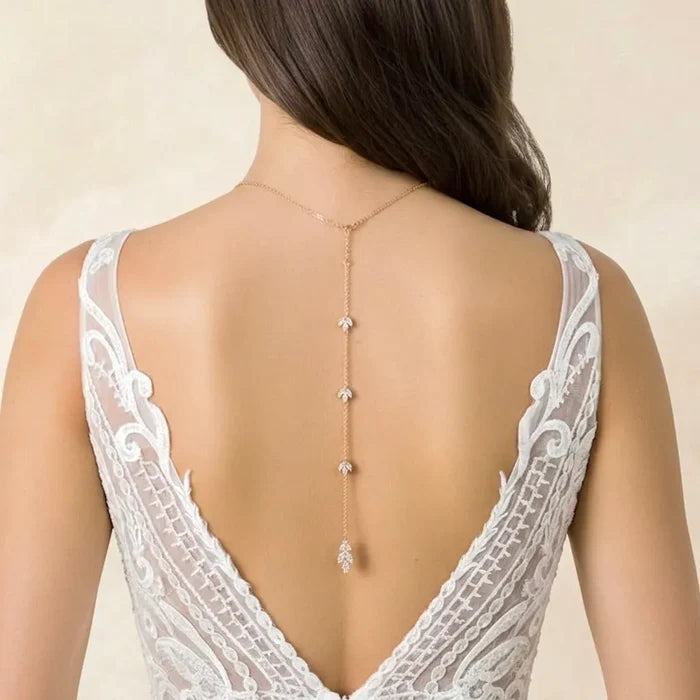 Elegant CZ Bridal Backdrop Necklace and Earrings Set | Silver, Gold & Rose Gold