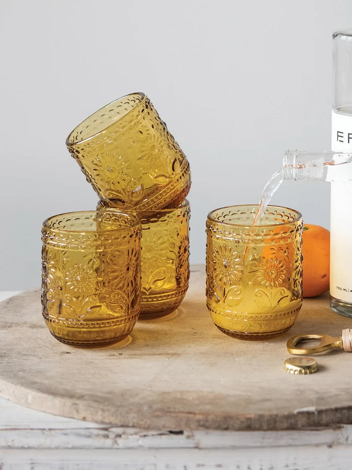 Embossed Amber Drinking Glass-view 1