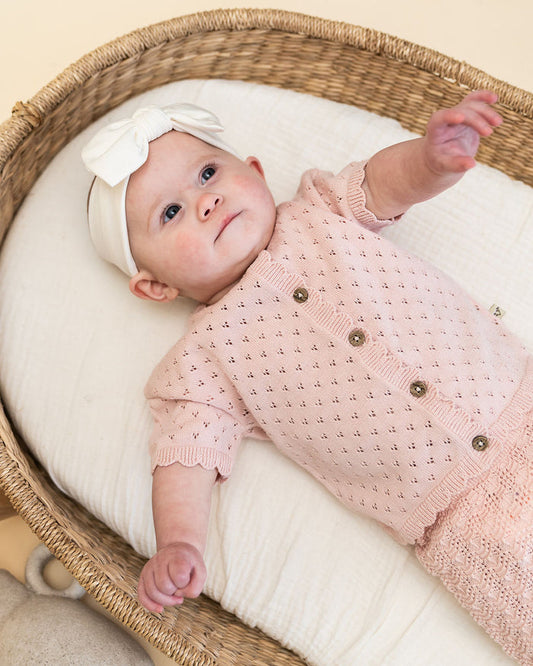Emily Pointelle Baby Sweater Shirt & Shorts Set (Organic Cotton) - Model