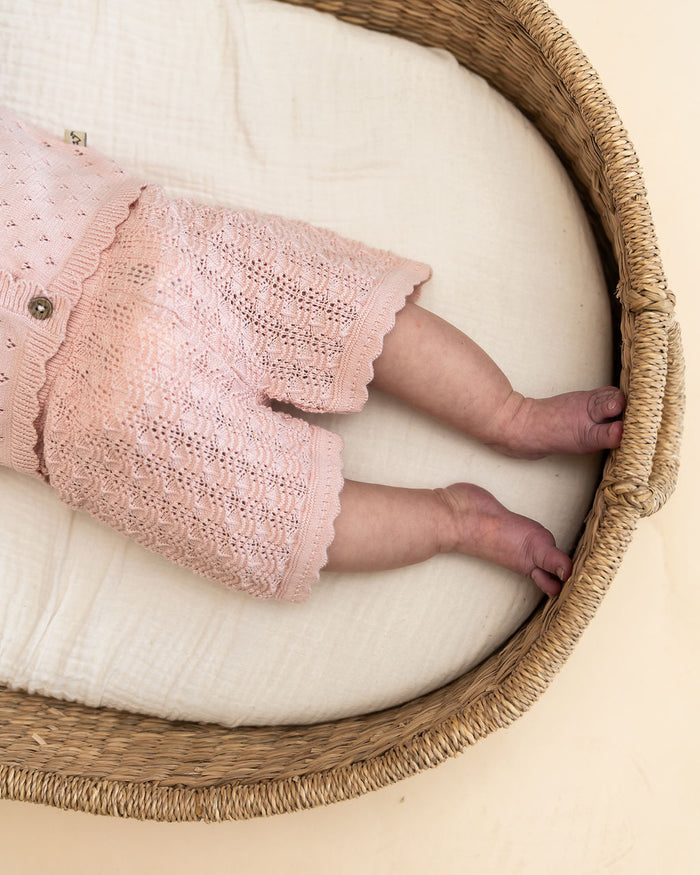 Emily Pointelle Baby Sweater Shirt & Shorts Set (Organic Cotton) - Model